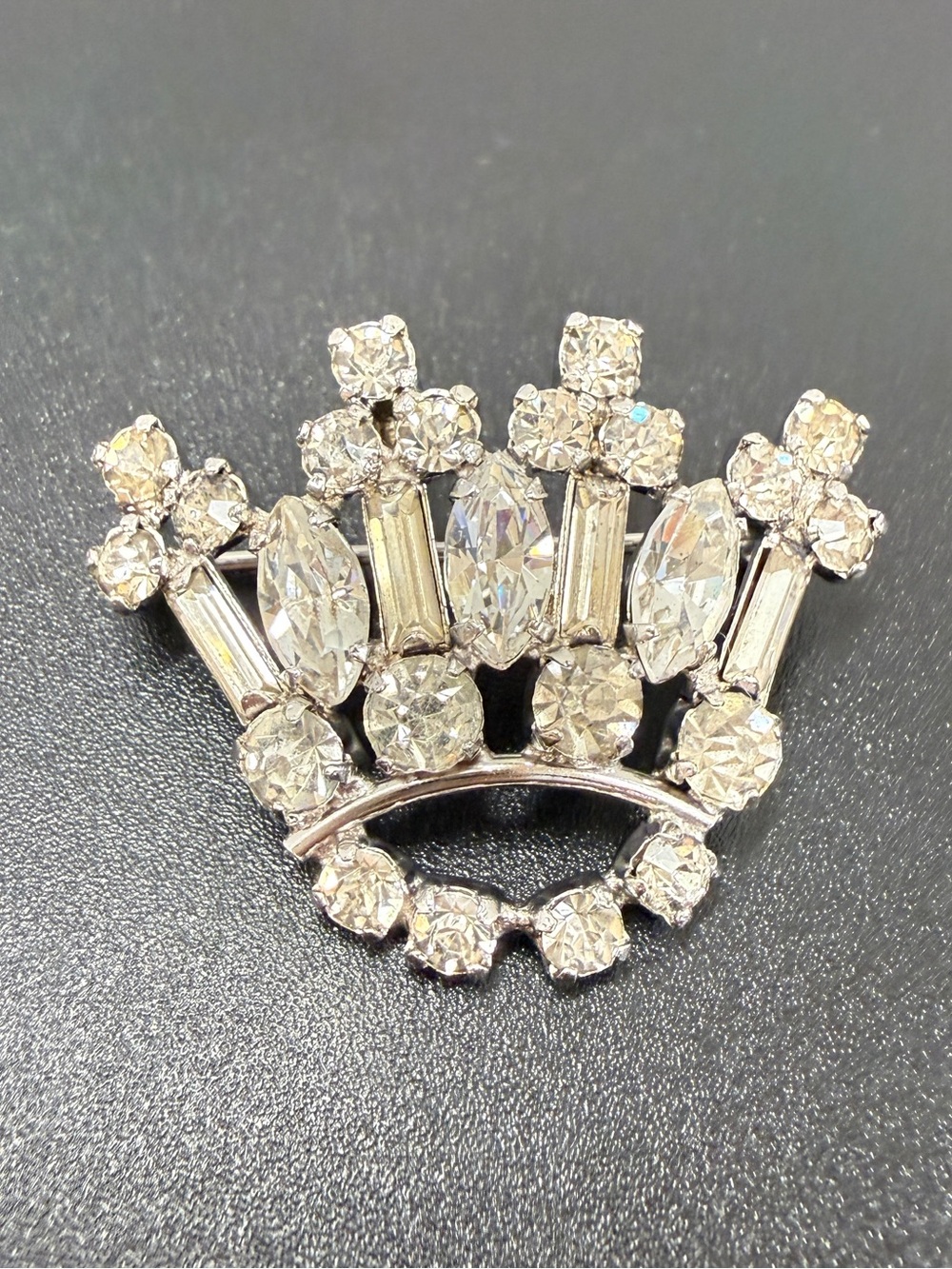Kramer Sterling Rhinestone Crown Brooch